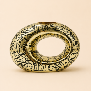 Luxury golden bakhoor stand with black Arabic calligraphy by Arafaan